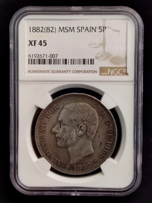 numismática 5 Pesetas 1882 *18*82 Madrid MS M NGC XF 45