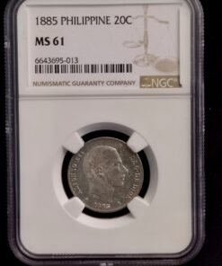 numismática 20 CENTAVOS 1885 MANILA ALFONSO XII NGC MS 61