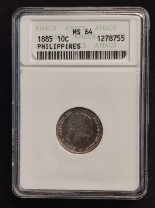 10 Centavos De peso1885- Manila Alfonso XII ANACS MS 64