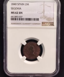 2 Maravedis -1840 Isabel II Segovia NGC en MS62BN