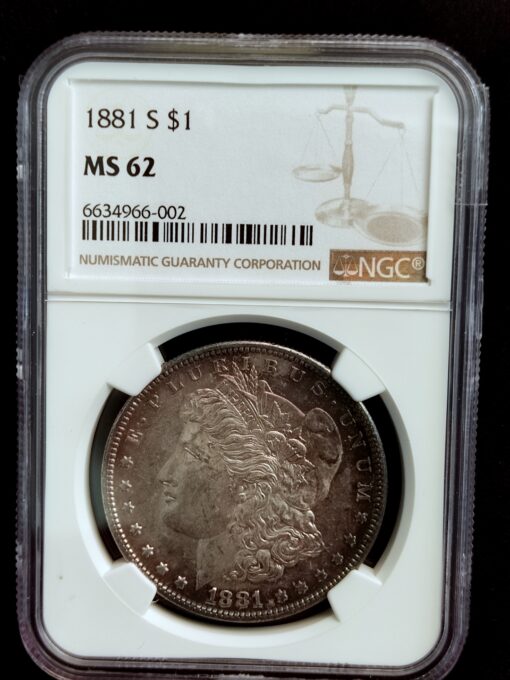 numismática Dolar Morgan 1881-S $1 Certificado NGC MS 62