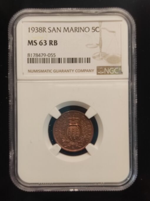 5 Centesimi San Marino Bronze 1938 R