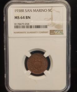 5 Centesimi San Marino Bronze 1938 R