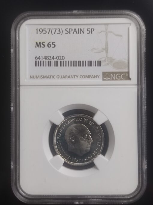 5 Pesetas 1957*73 Francisco Franco. Encapsulada y graduada por NGC MS 65