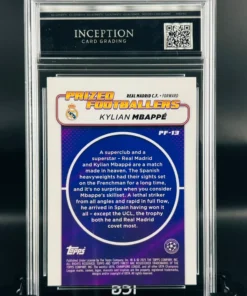Cromo de fútbol Kylian Mbappe GM MINT 9,5 Topps Finest Inception Card Grading