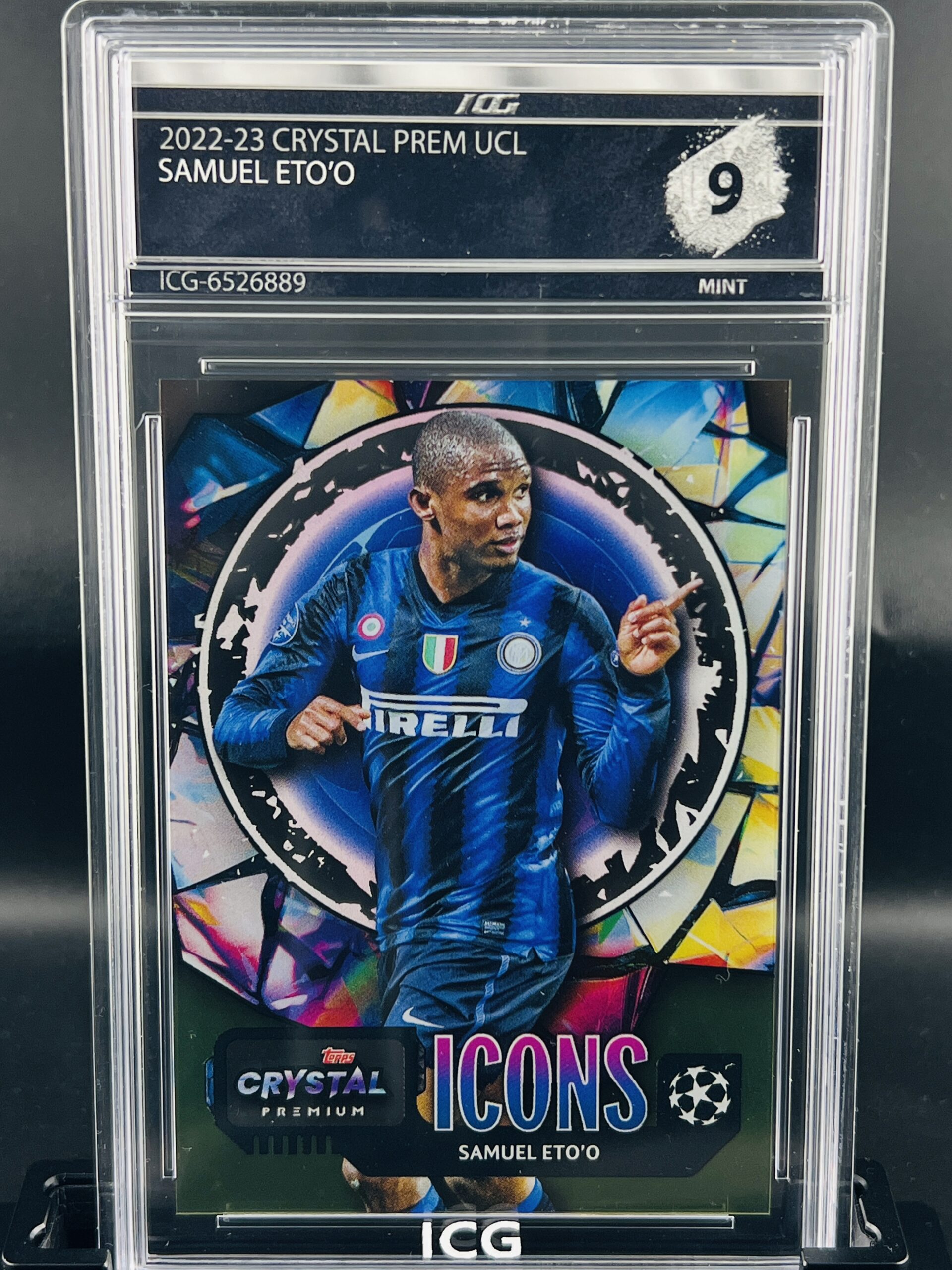 Cromo de fútbol eto’o Topps Crystal ICG MINT 9 Inception Card Grading