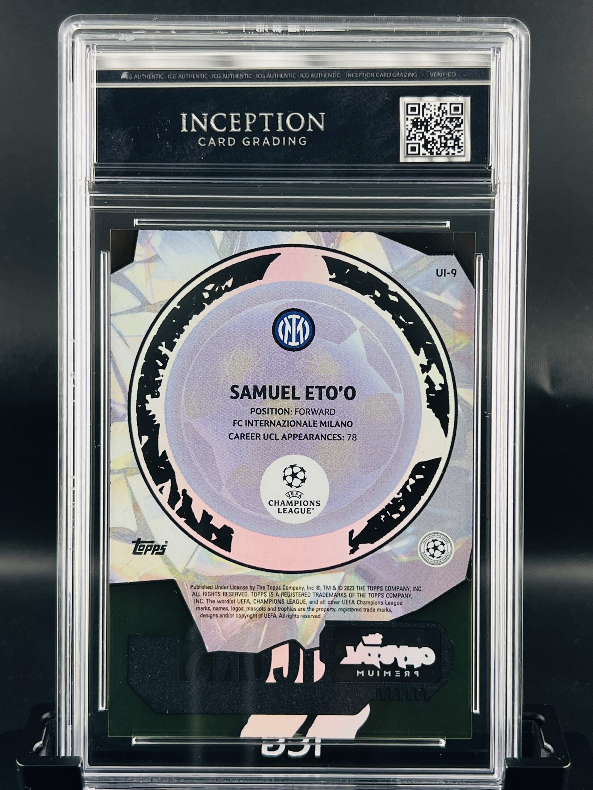 Cromo de fútbol eto’o Topps Crystal ICG MINT 9 Inception Card Grading