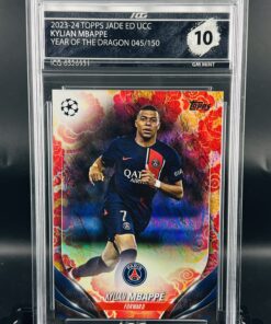 Cromo de fútbol Kylian Mbappé GM MINT 10 /150 Topps Jade