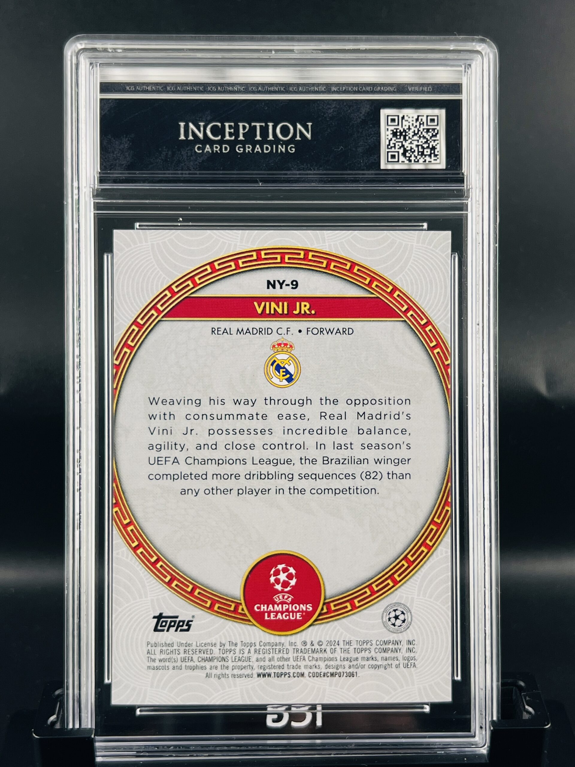 Cromo de fútbol Vinicius JR Topps Jade Dragon ICG MINT 9