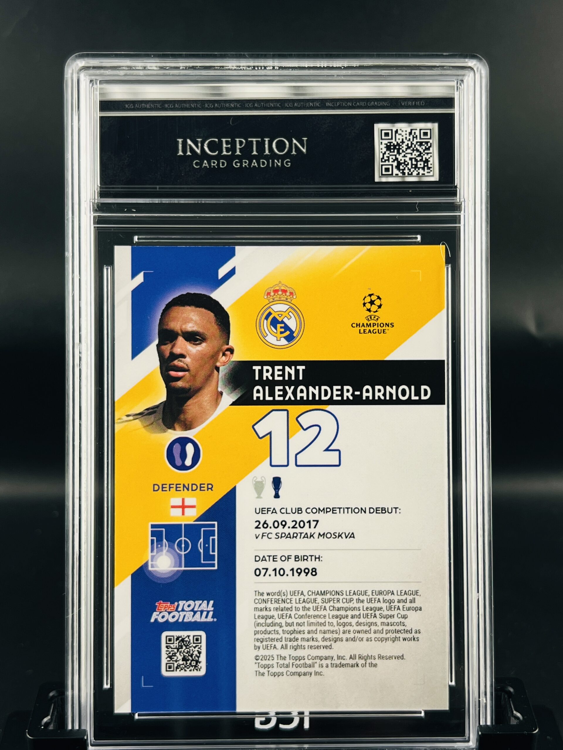 Cromo de trent alexander arnold gem mint 10 topps ttf /75 Inception Card Grading