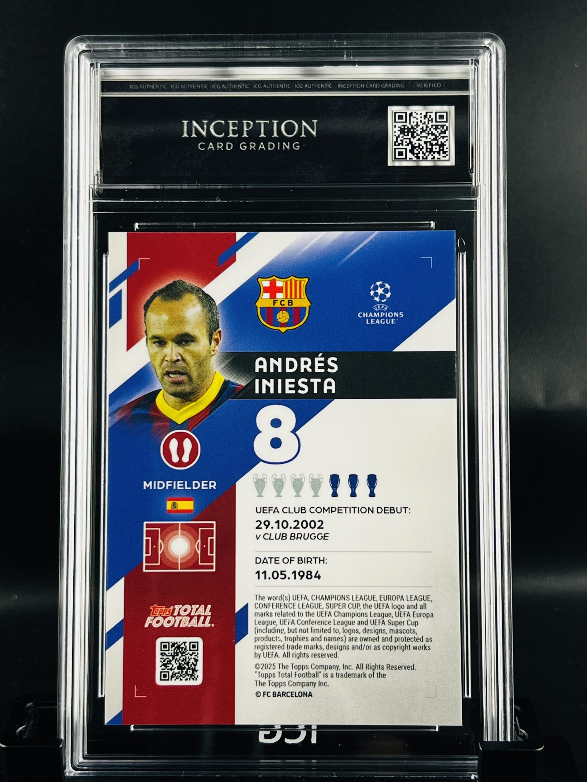 Cromo Andres Iniesta /25 GEM MINT 10 Topps TTF ICG Inception Card Grading