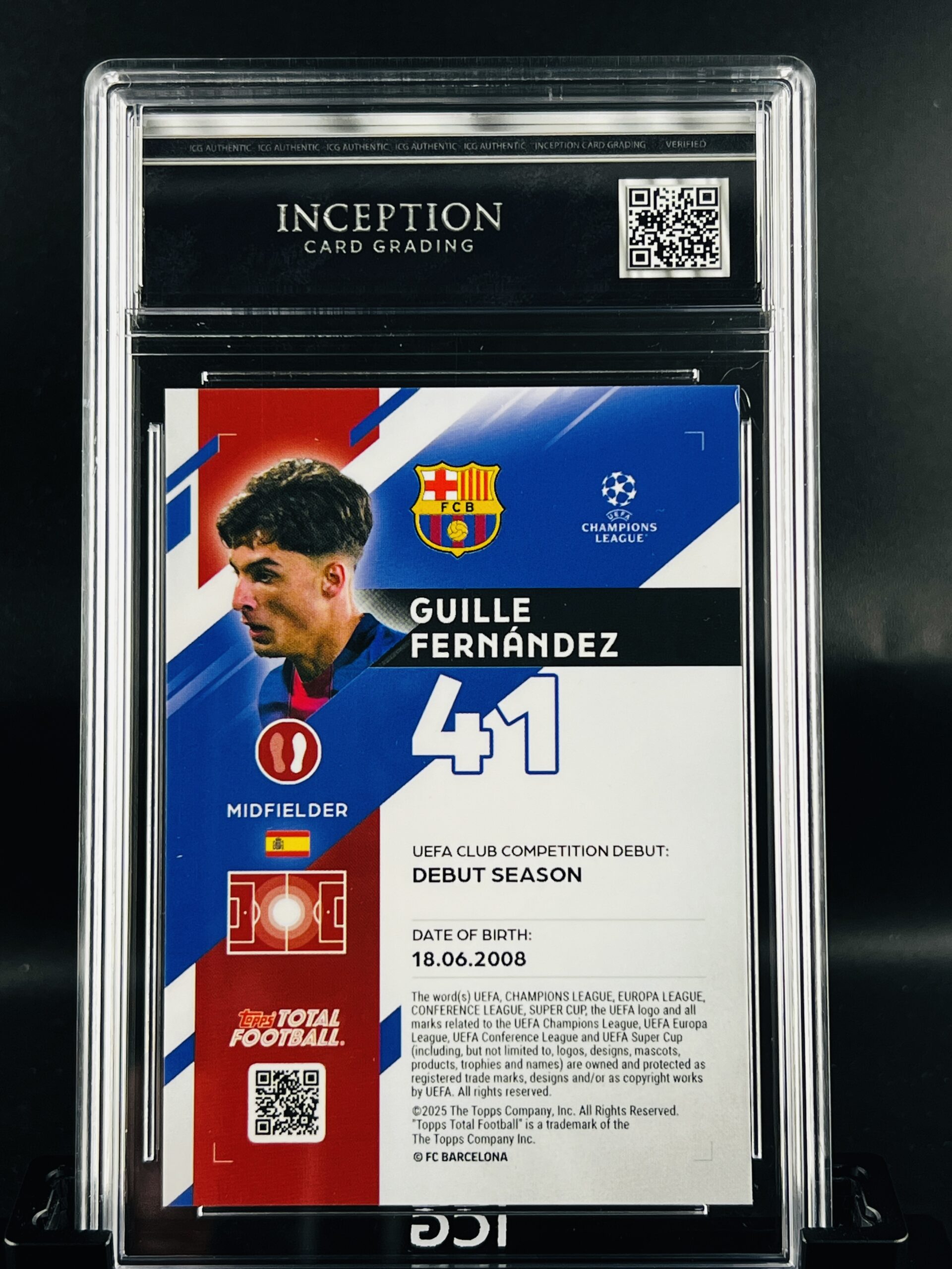 Cromo Guille Fernandez /25 GEM MINT 10 Topps TTF ICG Inception Card Grading