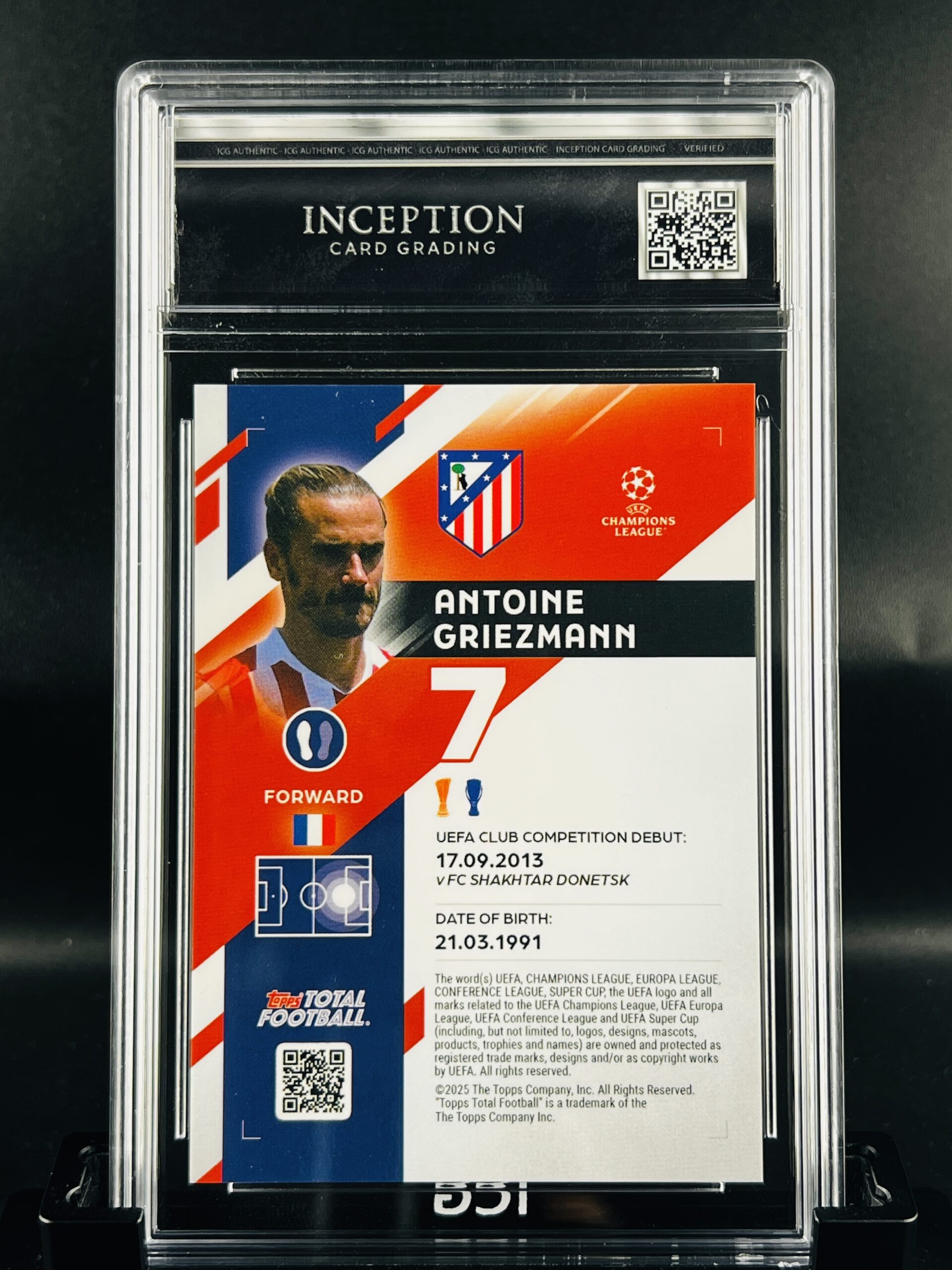 Cromo Antoine Griezmann /25 GEM MINT 10 Topps TTF ICG Inception Card Grading