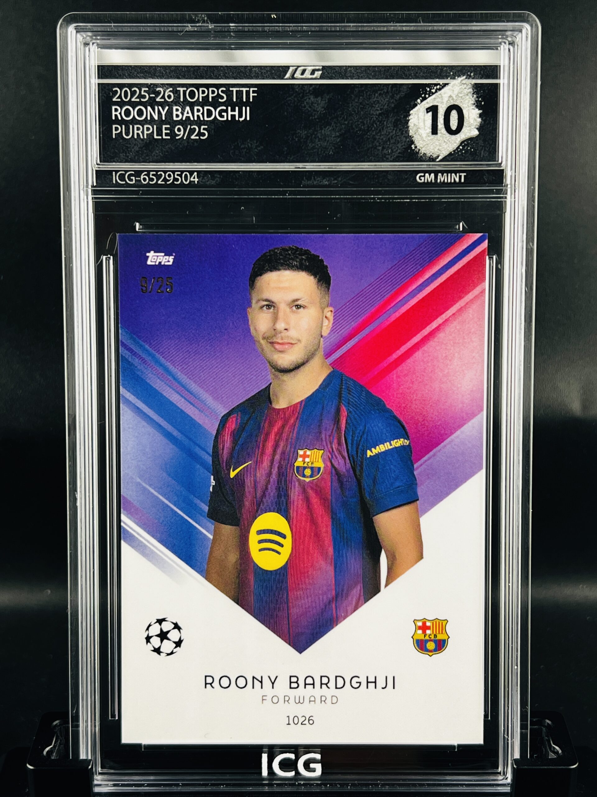 Cromo Roony Bardghji /25 GEM MINT 10 Topps TTF ICG Inception Card Grading