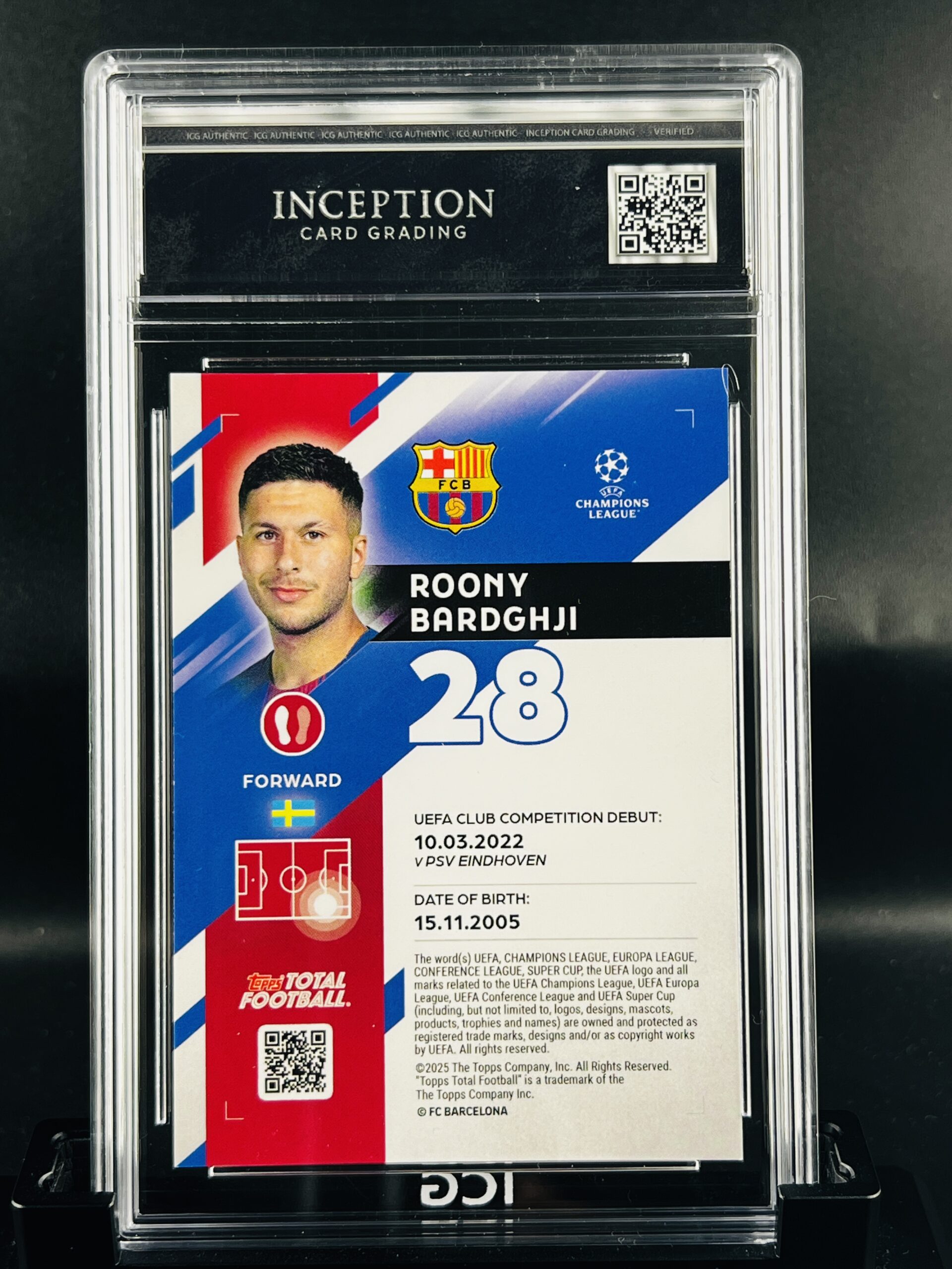 Cromo Roony Bardghji /25 GEM MINT 10 Topps TTF ICG Inception Card Grading