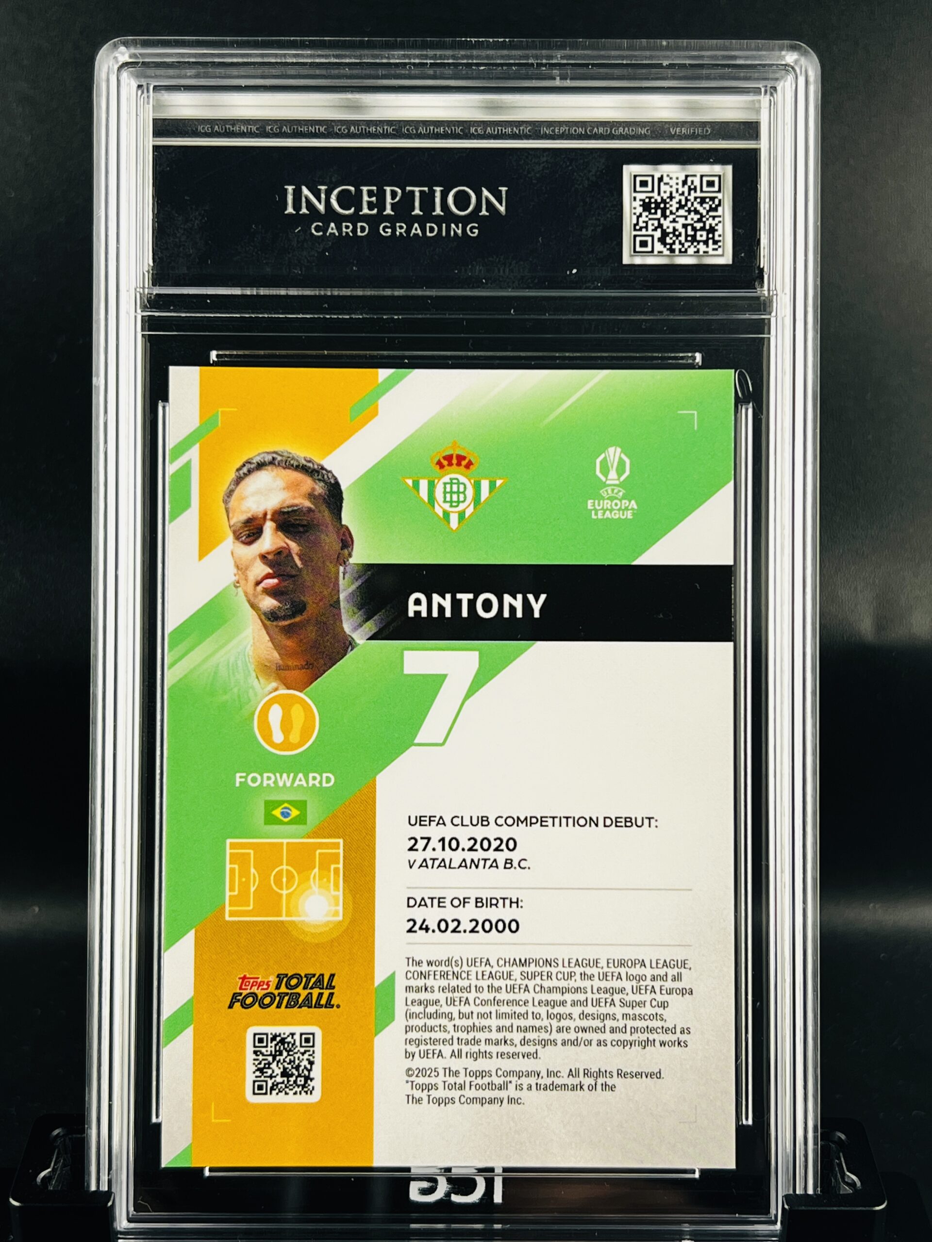 Cromo Antony /25 GEM MINT 10 Topps TTF ICG Inception Card Grading
