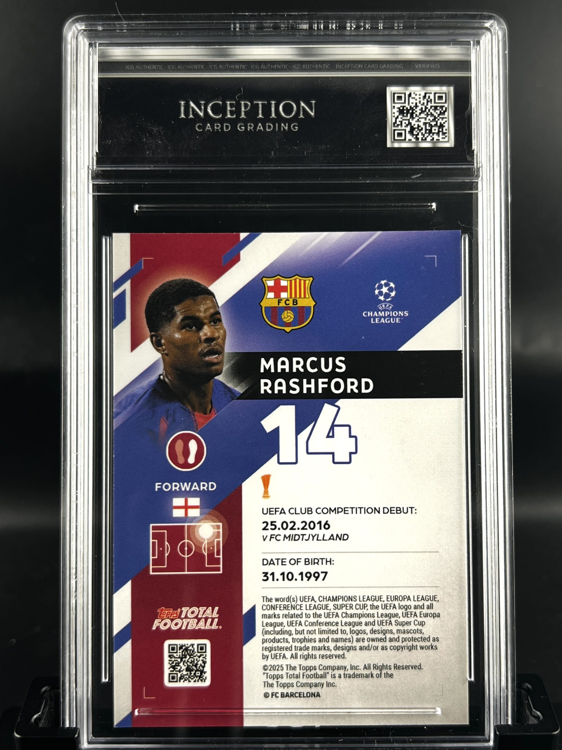 Cromo Marcus Rashford /25 GEM MINT 10 Topps TTF ICG Inception Card Grading