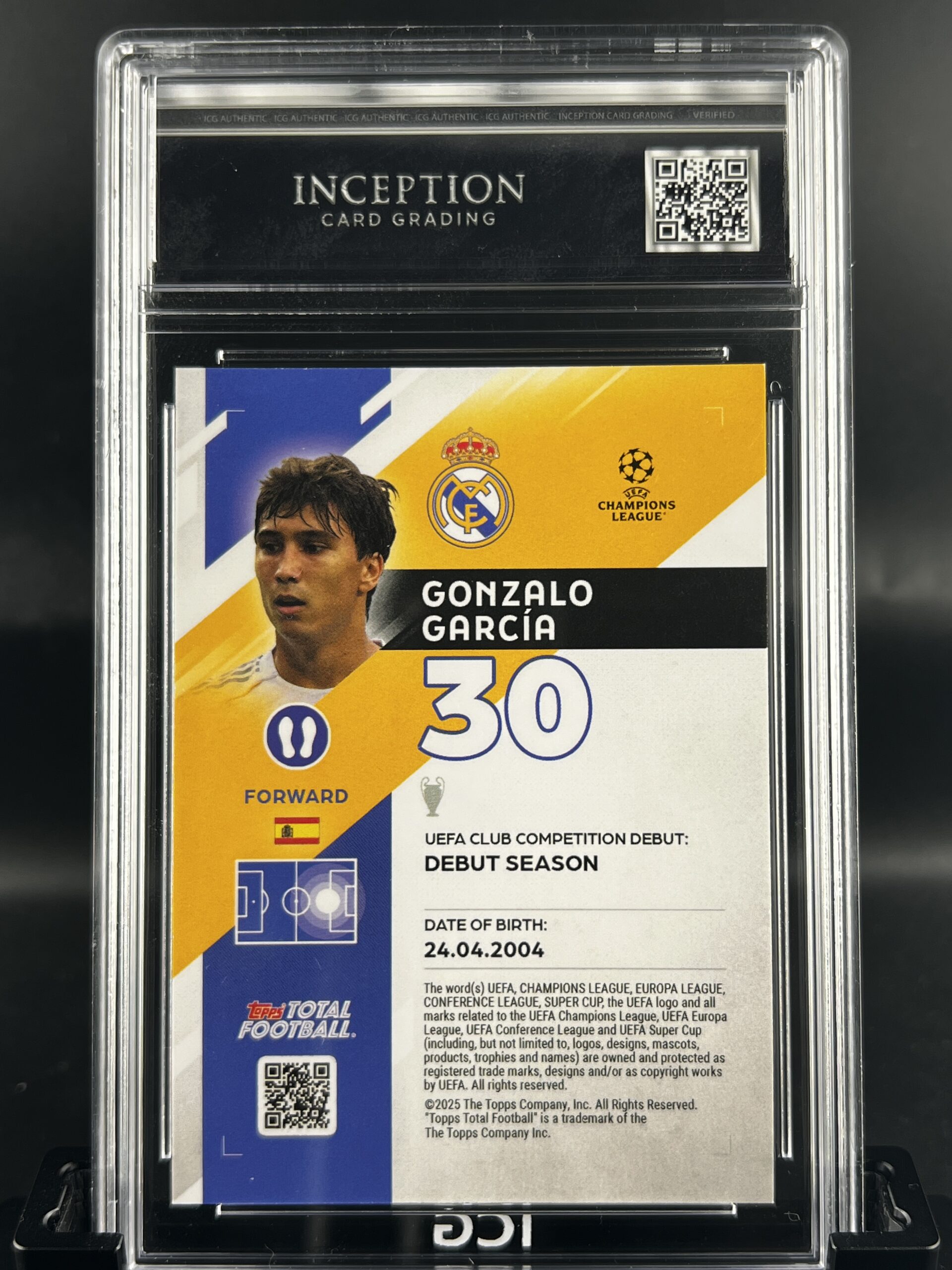Cromo Gonzalo Garcia /25 GEM MINT 10 Topps TTF ICG Inception Card Grading