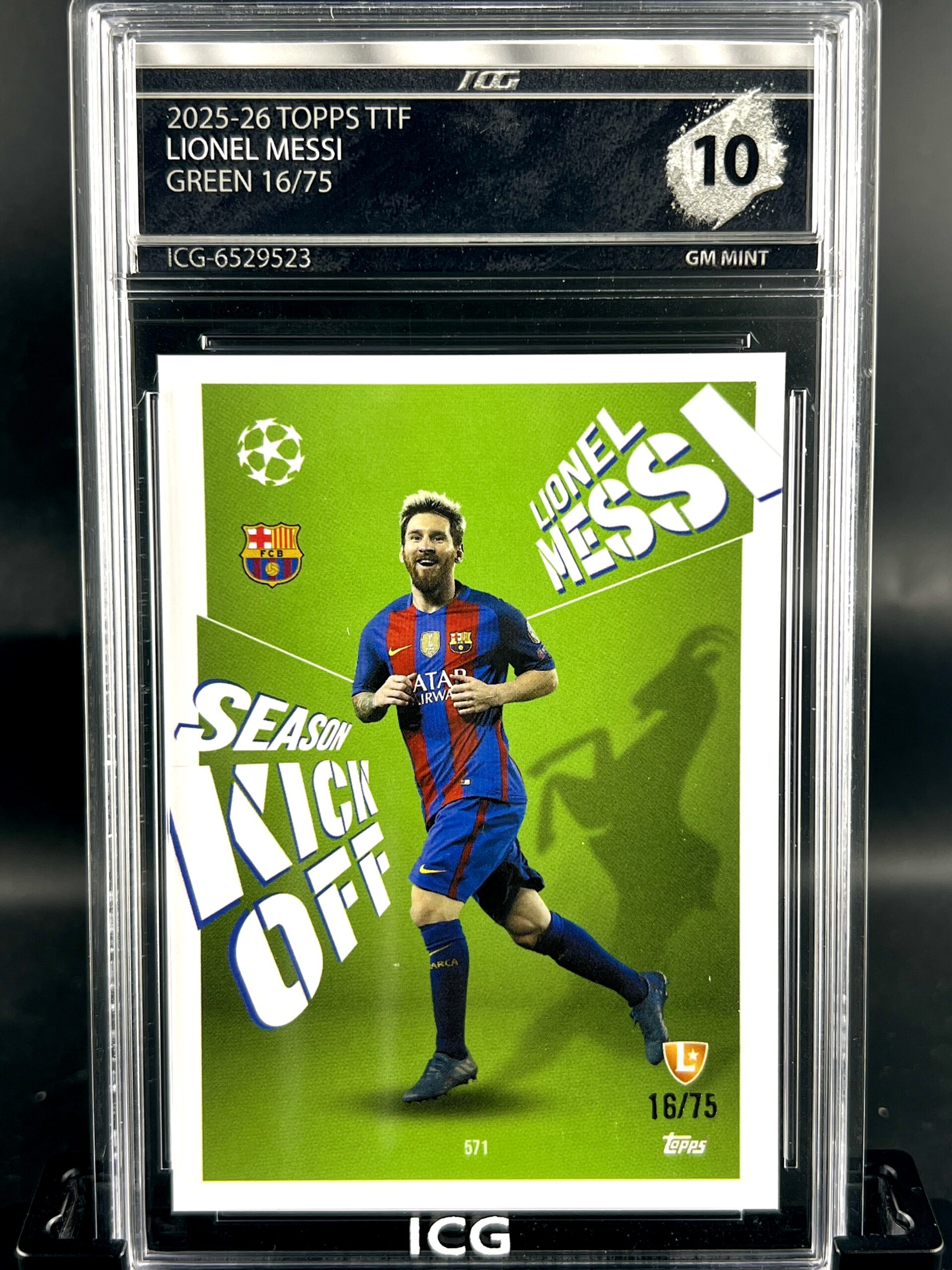 Cromo Lionel Messi /75 GEM MINT 10 Topps TTF ICG Inception Card Grading