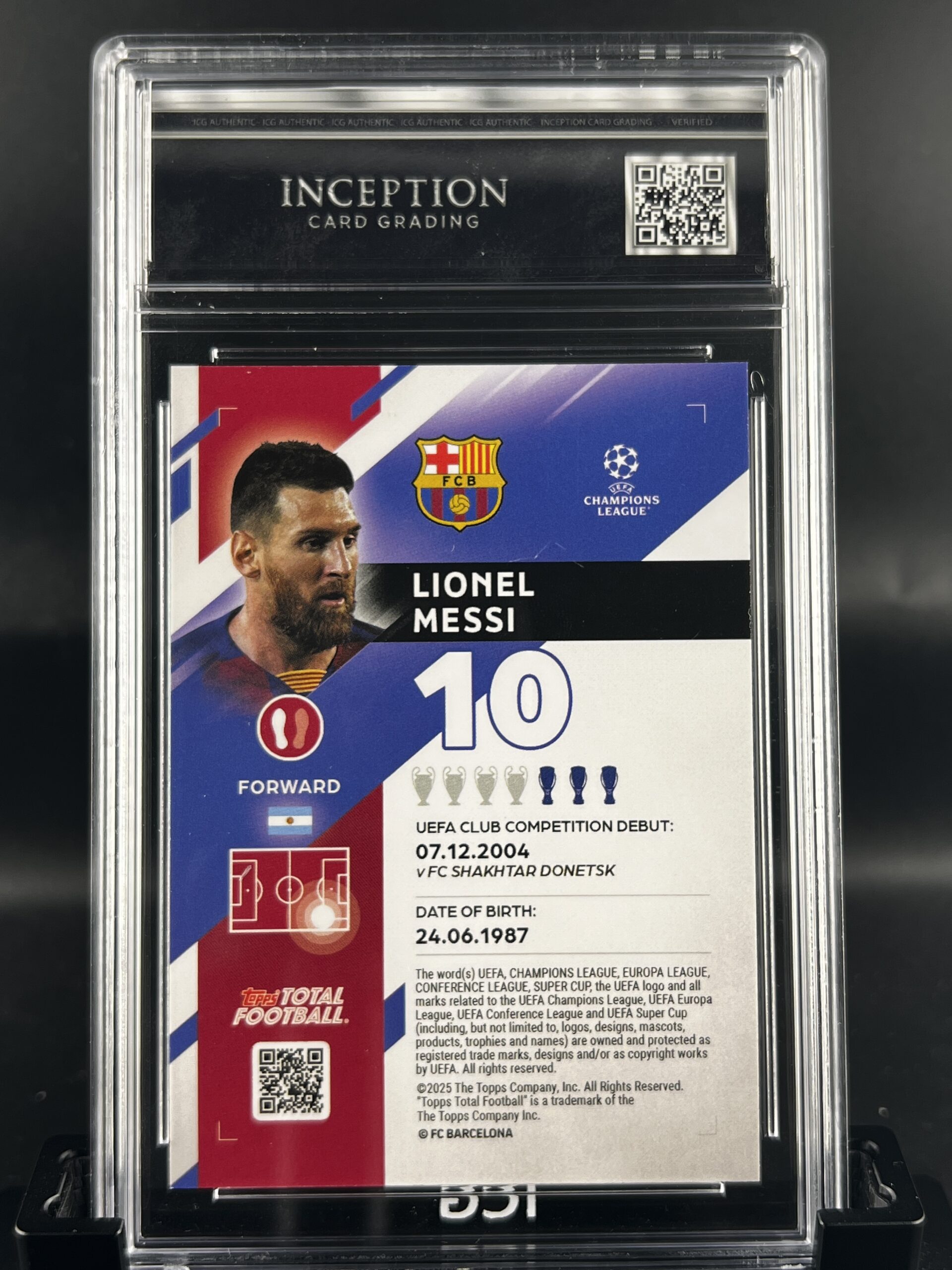 Cromo Lionel Messi /75 GEM MINT 10 Topps TTF ICG Inception Card Grading