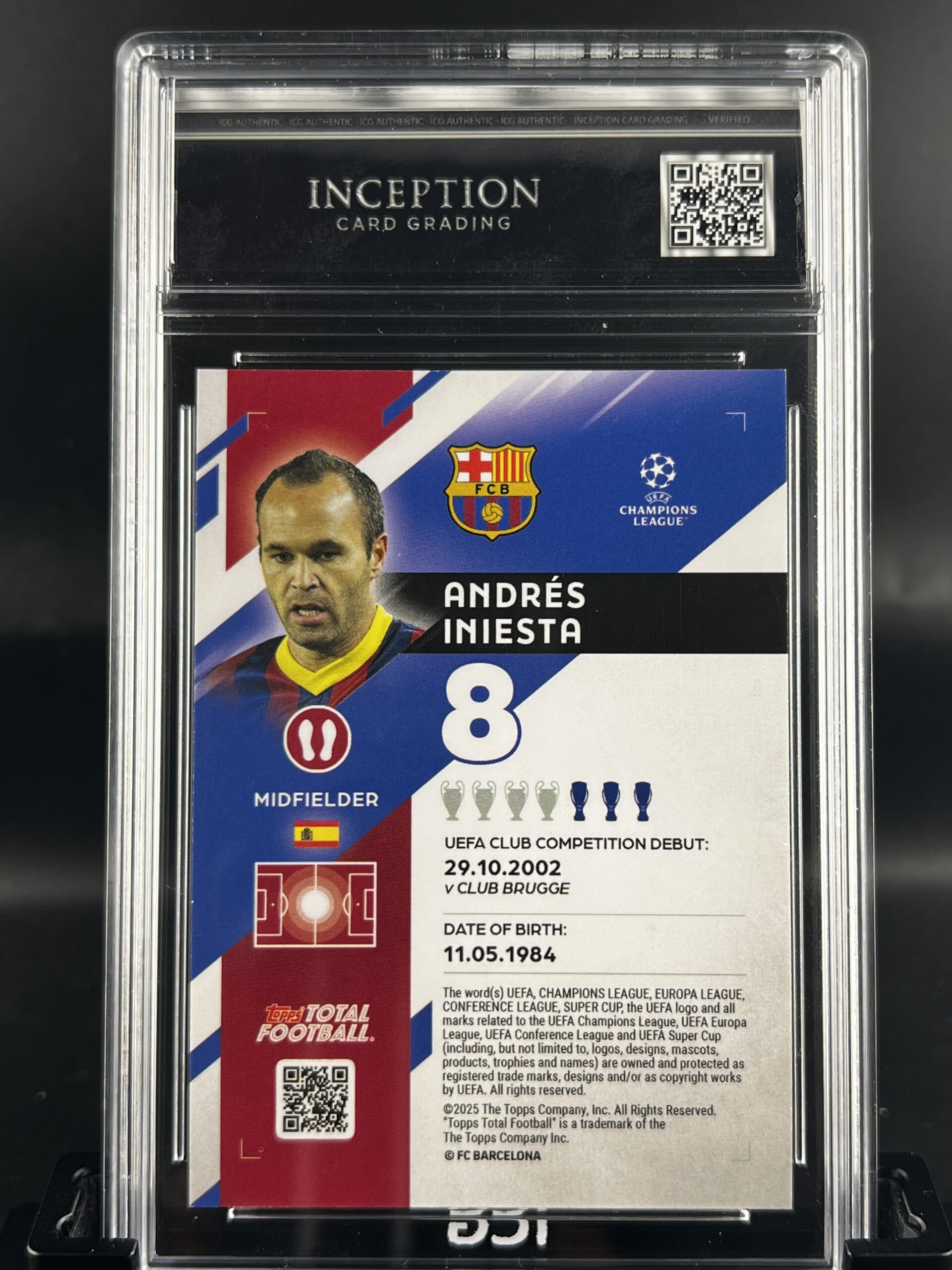 Cromo Andres Iniesta /10 GEM MINT 10 Topps TTF ICG Inception Card Grading