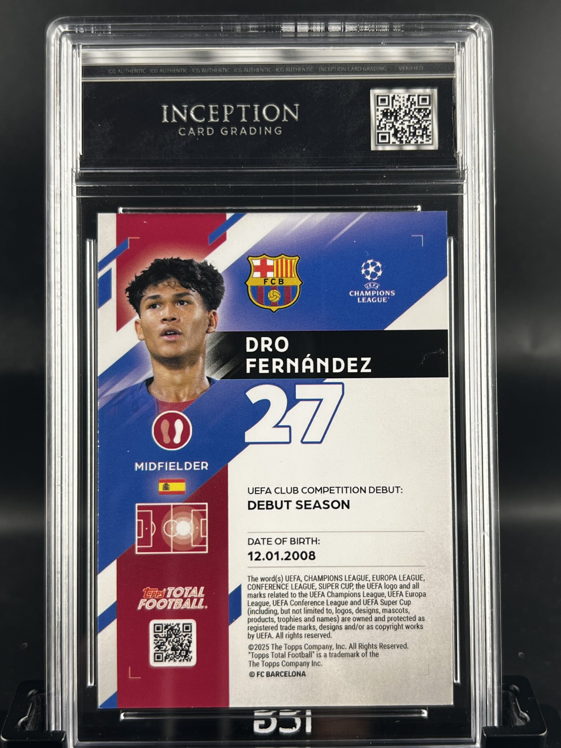 Cromo Dro Fernandez /10 GEM MINT 10 Topps TTF ICG Inception Card Grading