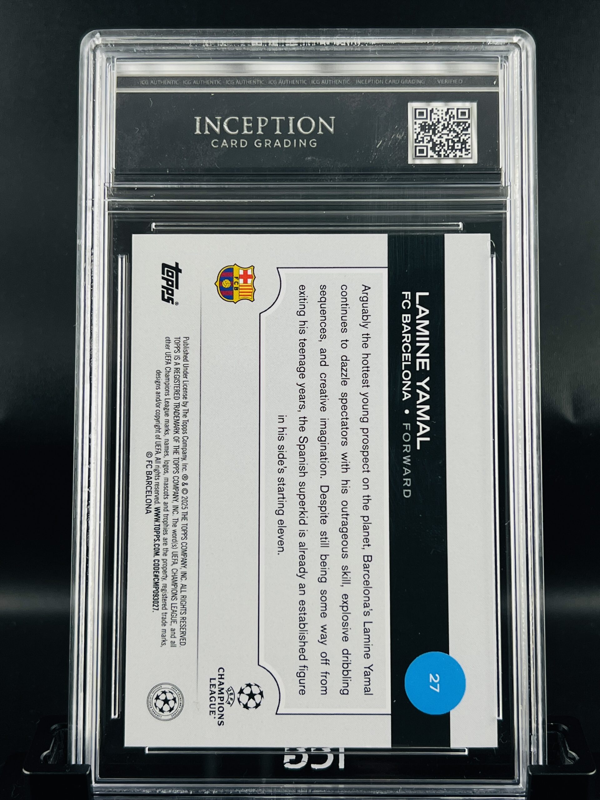 Cromo Lamine Yamal GEM MINT 9,5 Topps Uefa CC Future Stars ICG Inception Card Grading