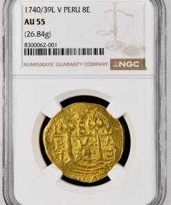 8 escudos 1740/39L V PERÚ (Top Pop) AU 55 NGC