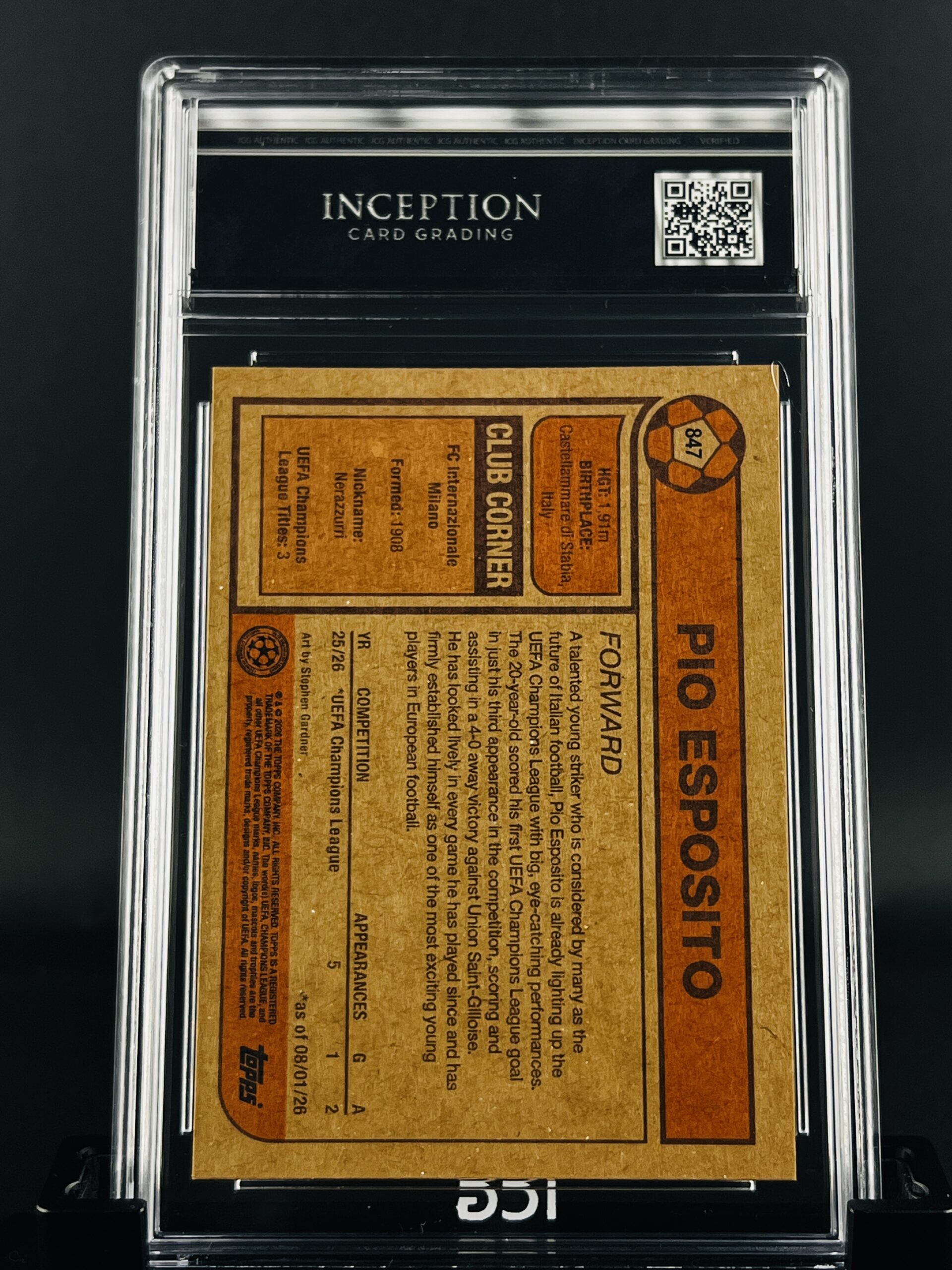 Cromo Pio Esposito GEM MINT 10 Topps Living Set Inception Card Grading