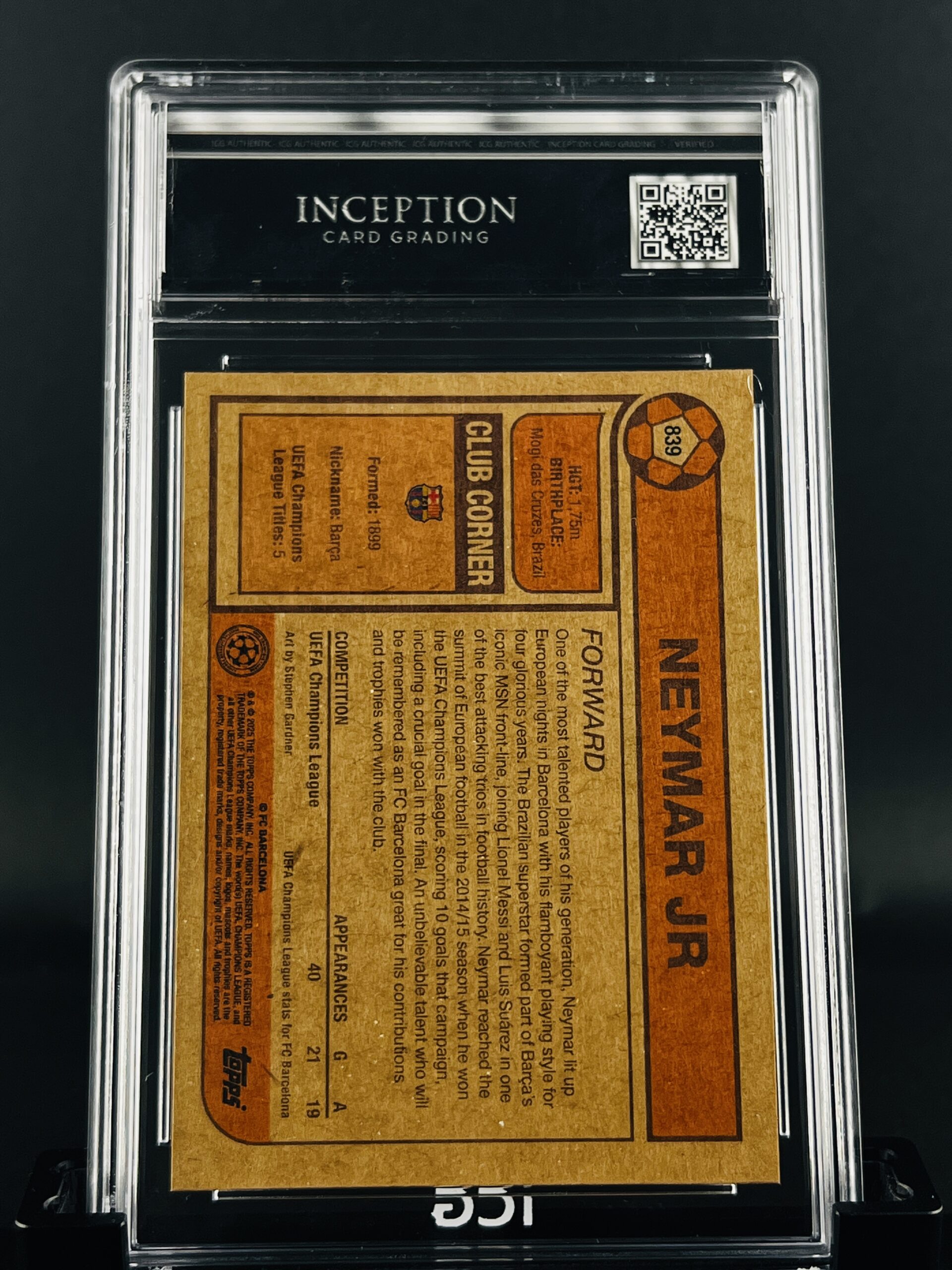 Cromo Neymar JR GEM MINT 10 Topps Living Set Inception Card Grading