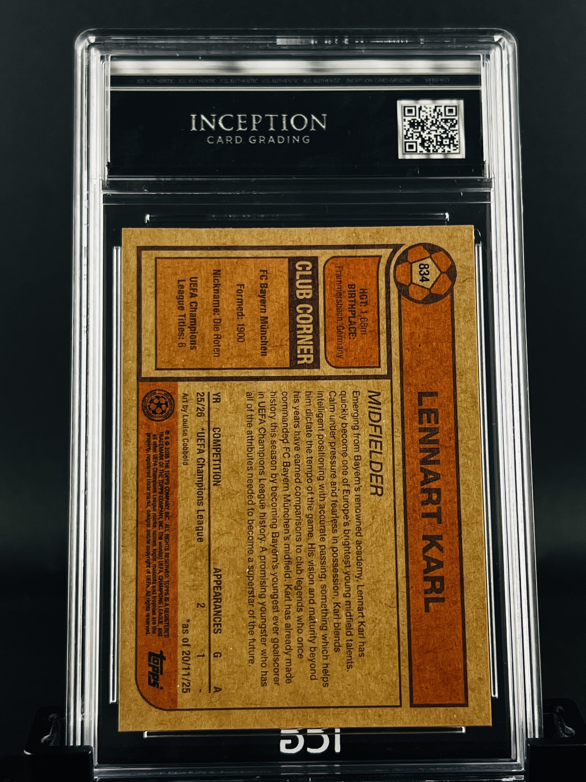 Cromo Lennart Karl GEM MINT 10 Topps Living Set Inception Card Grading