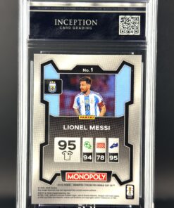 Cromo Lionel Messi 2026 Monopoly Prizm World Cup certificado por ICG con grado Gem Mint 10.