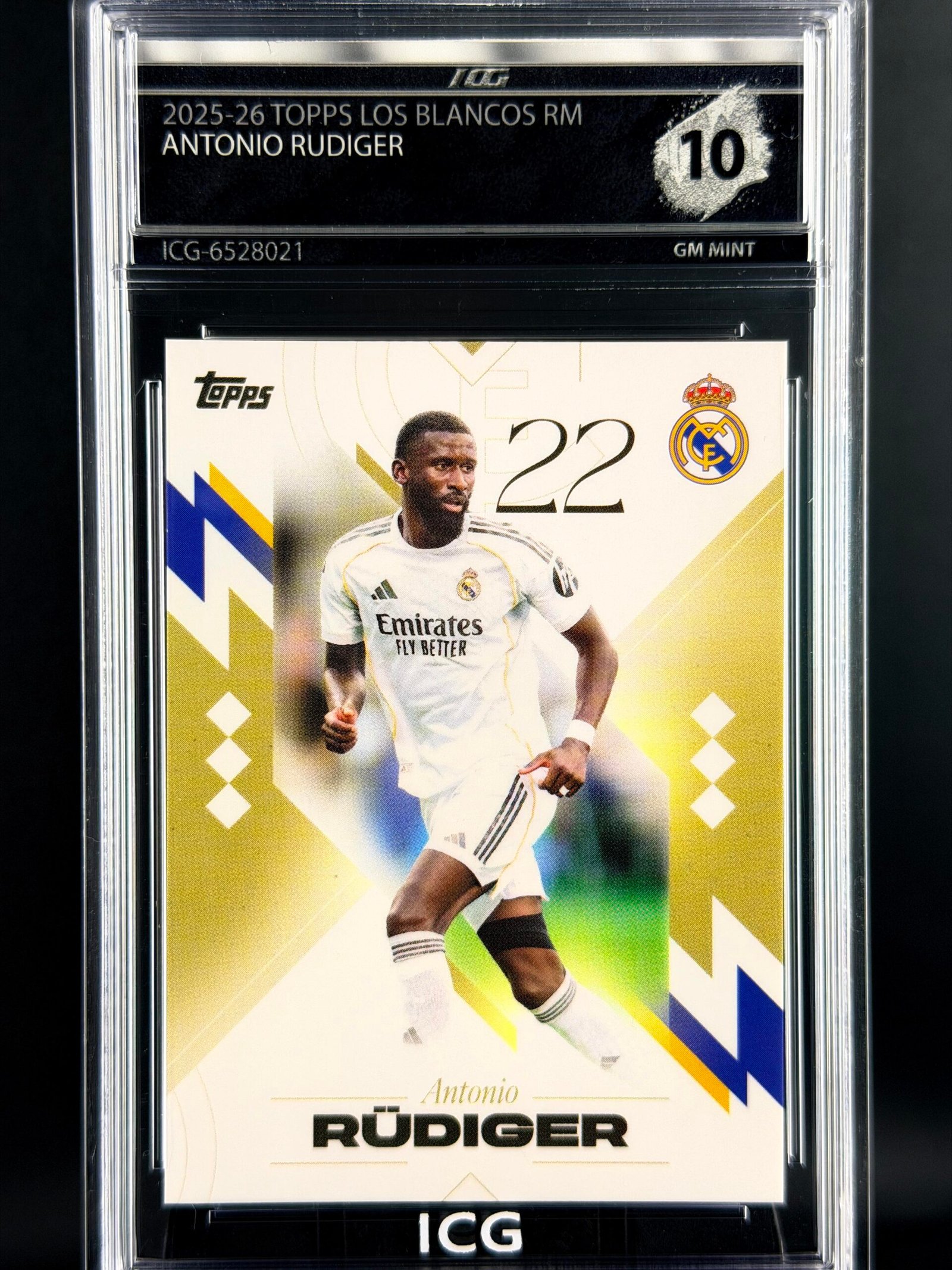 Otra vista de Cromo Rudiger Topps Los Blancos Real Madrid · GEM MINT 10 · Inception Card Grading · ICG · Sports Cards · TCG