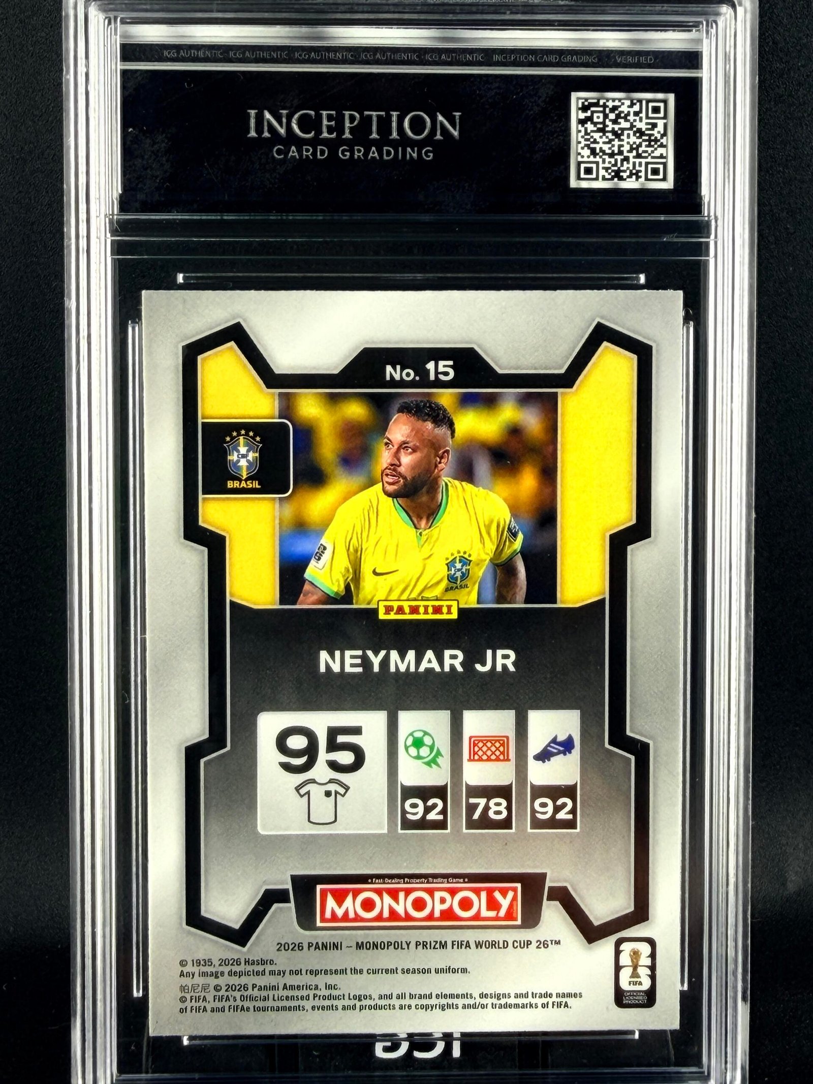 Otra vista de Cromo Neymar JR Panini Monopoly MINT 9 · Inception Card Grading · ICG · Sports Cards · TCG