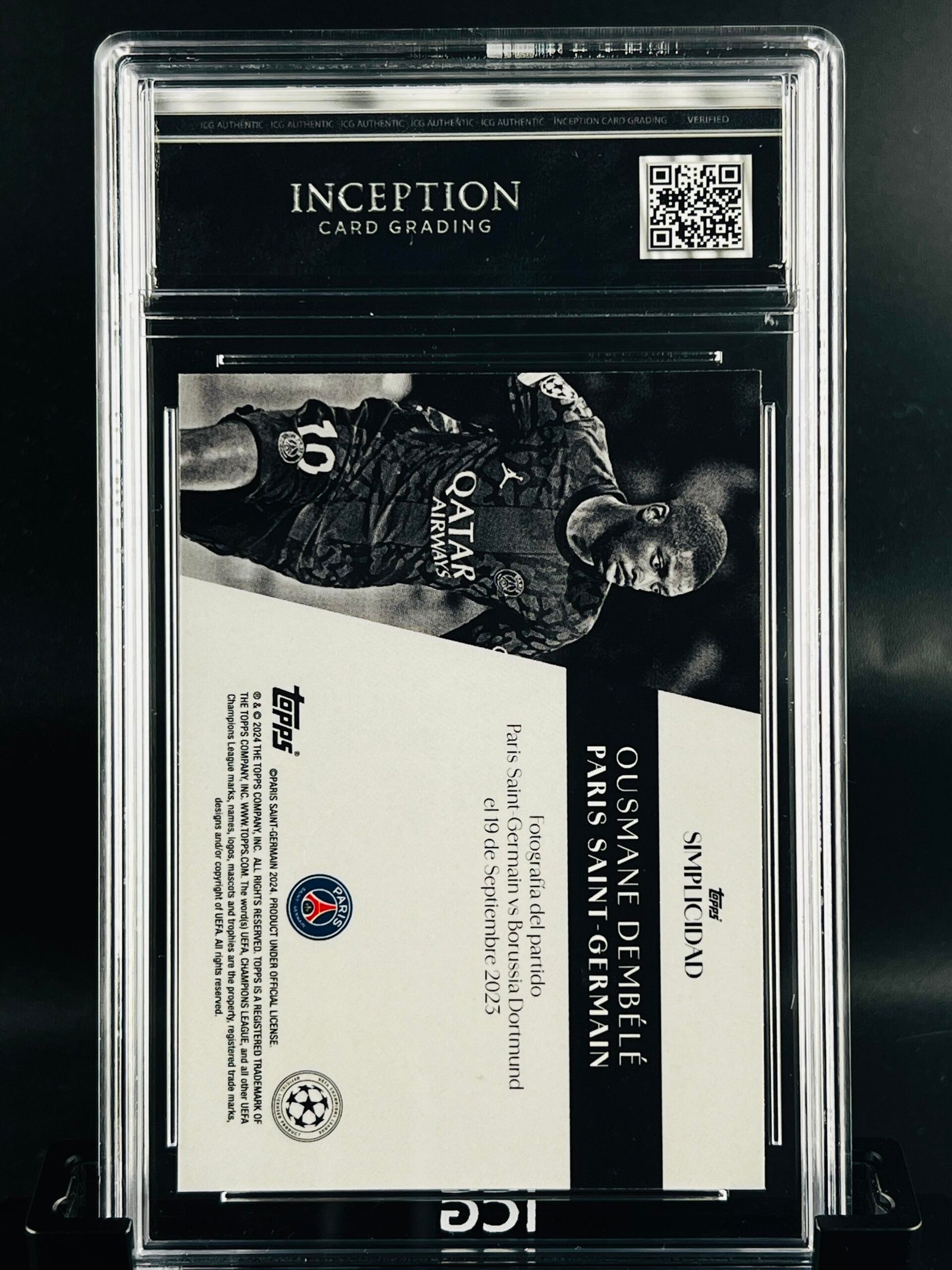 Otra vista de Cromo de fútbol Ousmane Dembele Topps Simplicidad · MINT 9 · Inception Card Grading · ICG · Sports Cards · TCG