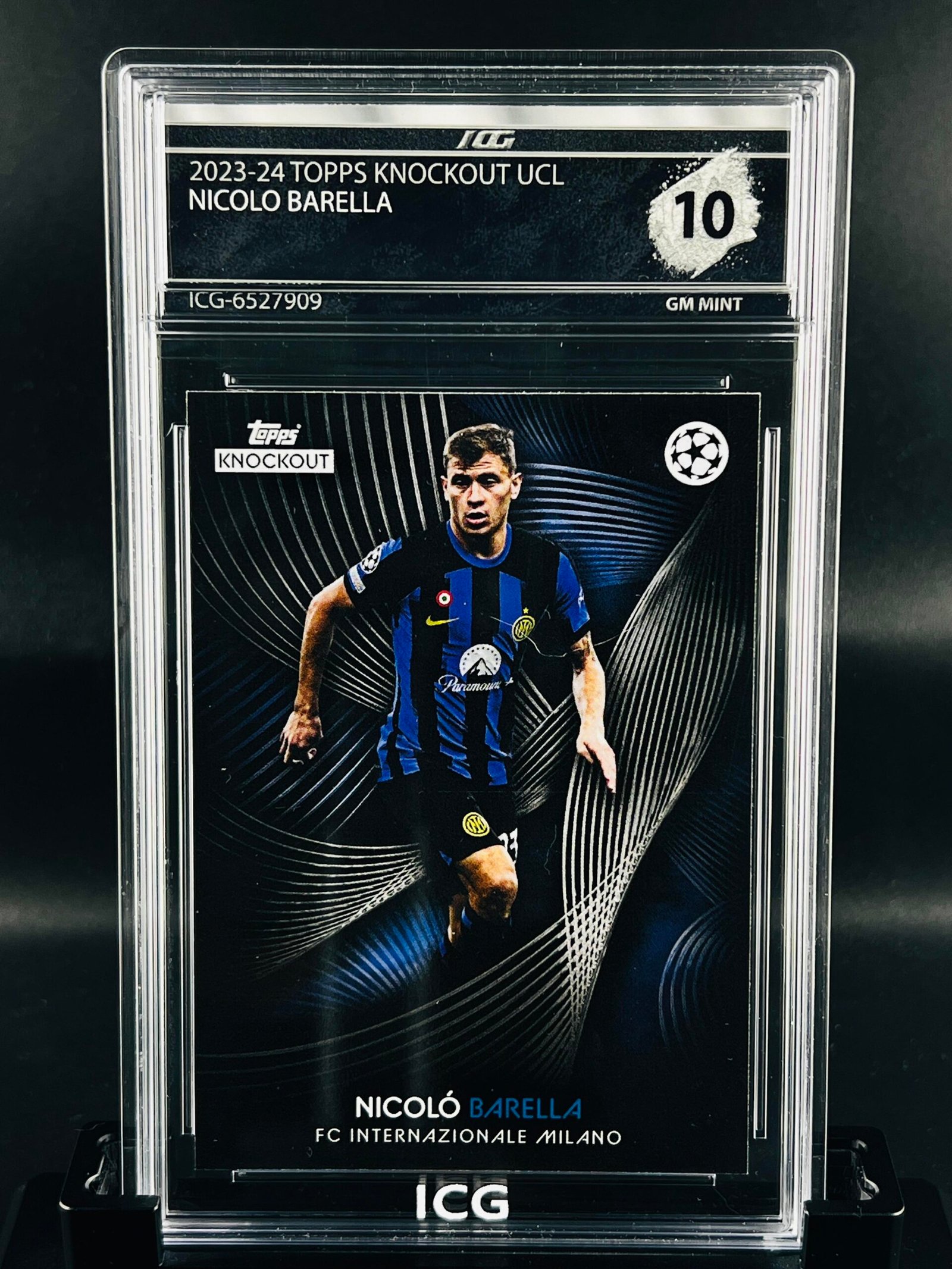 Otra vista de Cromo de fútbol Nicolo Barella Topps Knockout · GM MINT 10· Inception Card Grading · ICG · Sports Cards · TCG