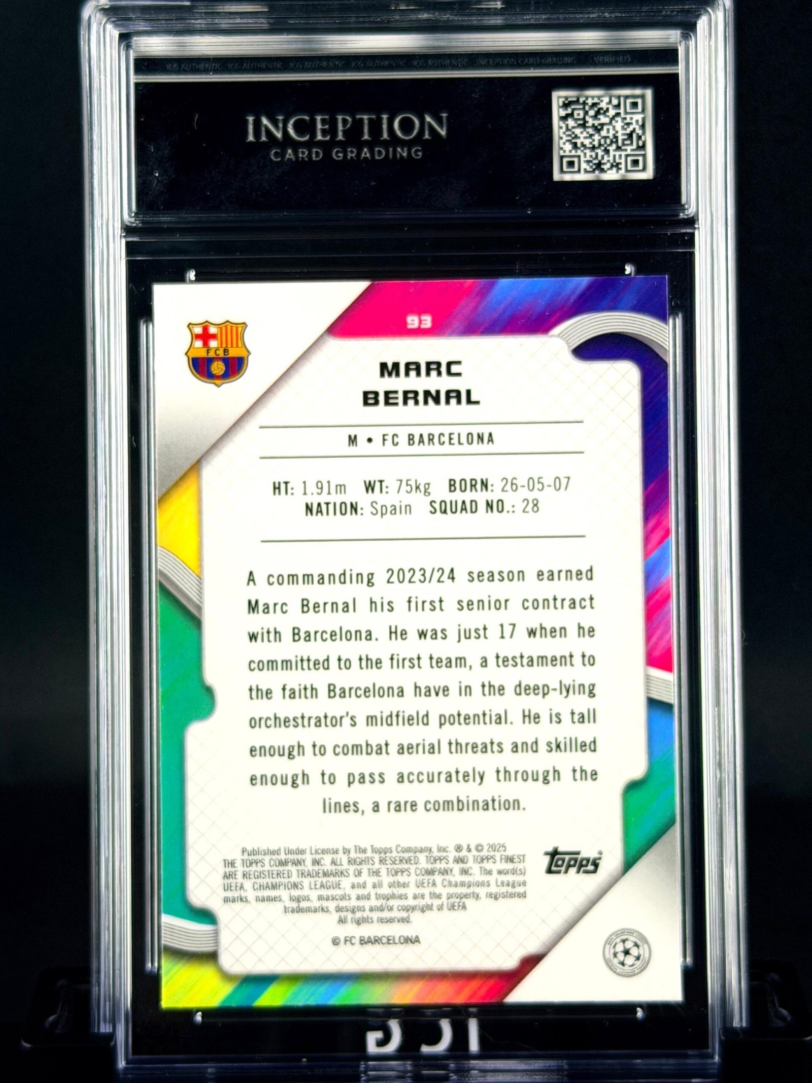 Otra vista de Cromo Marc Bernal Rookie Topps Finest MINT 9 · Inception Card Grading · ICG · Sports Cards · TCG