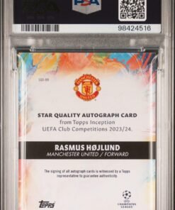 Otra vista de Cromo 2023-24 TOPPS INCEPTION UEFA CLUB COMPETITIONS STAR QUALITY AUTOGRAPHS #RH RASMUS HOJLUND STAR QUALITY AUTO-GREEN