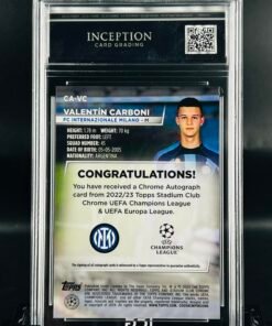 Otra vista de Cromo de fútbol Valentin Carboni Autograph · Topps Stadium Chrome · GM MINT 10 · Inception Card Grading · ICG · Sports Cards · TCG