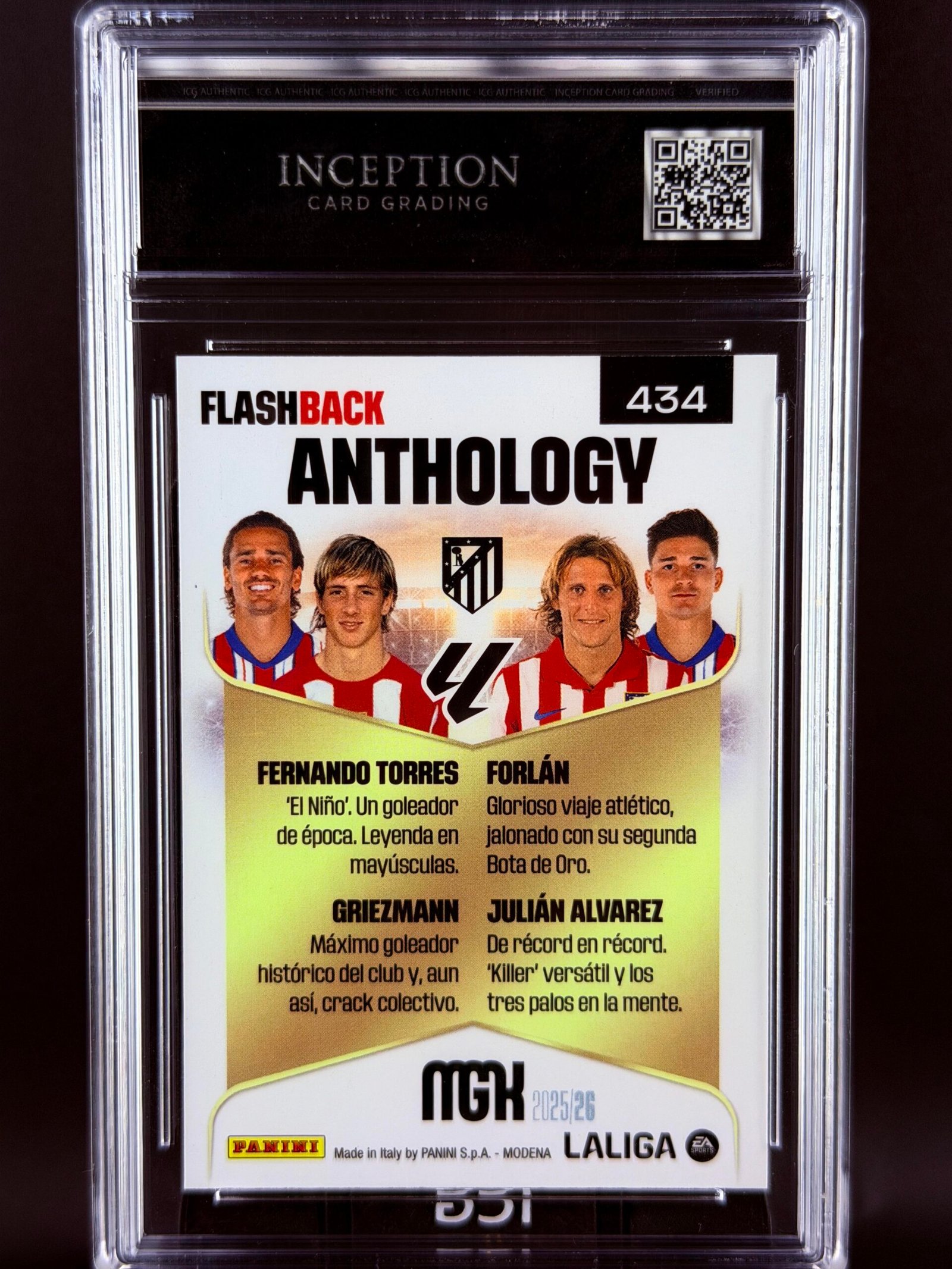 Otra vista de Cromo Fernando Torres, Griezmann, Julian Alvarez y Forlán Panini Megacracks MINT 9 · Inception Card Grading · ICG · Sports Cards · TCG