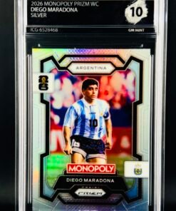 Otra vista de Cromo Diego Maradona SILVER PRIZM Panini Fifa World Cup Monopoly GEM MINT 10 · Inception Card Grading · ICG · Sports Cards · TCG