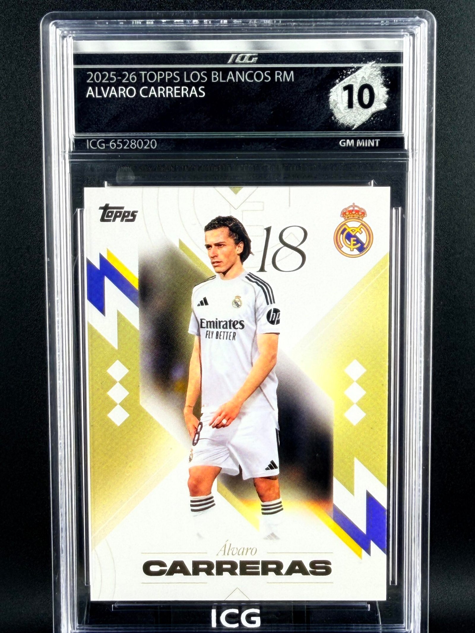 Otra vista de Cromo Alvaro Carreras Topps Los Blancos Real Madrid · GEM MINT 10 · Inception Card Grading · ICG · Sports Cards · TCG