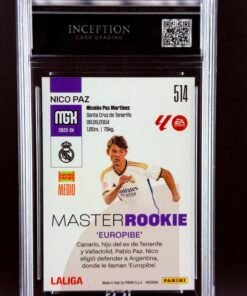 Otra vista de Cromo Nico Paz Master Rookie Panini Megacracks MINT 9 · Inception Card Grading · ICG · Sports Cards · TCG