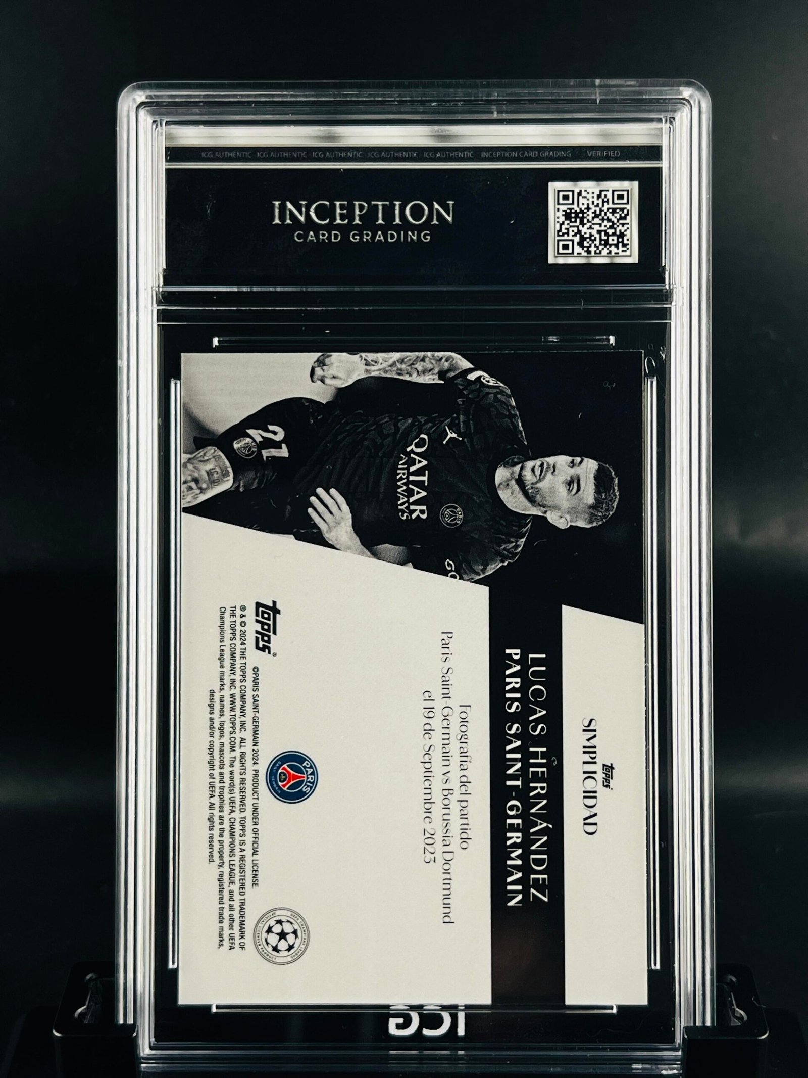 Otra vista de Cromo de fútbol Lucas Hernandez Topps Simplicidad · GM MINT 10· Inception Card Grading · ICG · Sports Cards · TCG