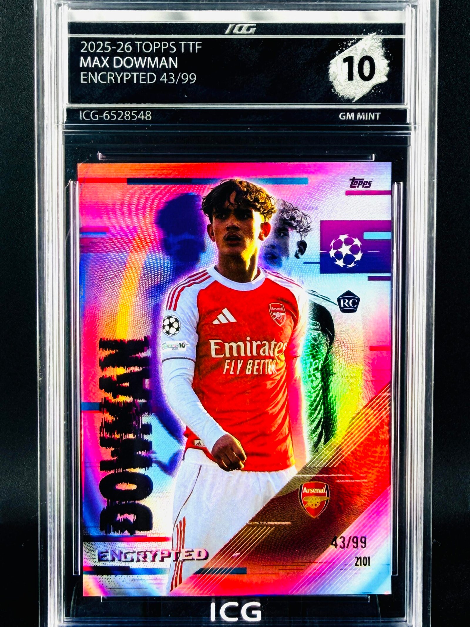 Otra vista de Cromo Max Dowman Topps TTF /99 Encrypted GEM MINT 10 · Inception Card Grading · ICG · Sports Cards · TCG