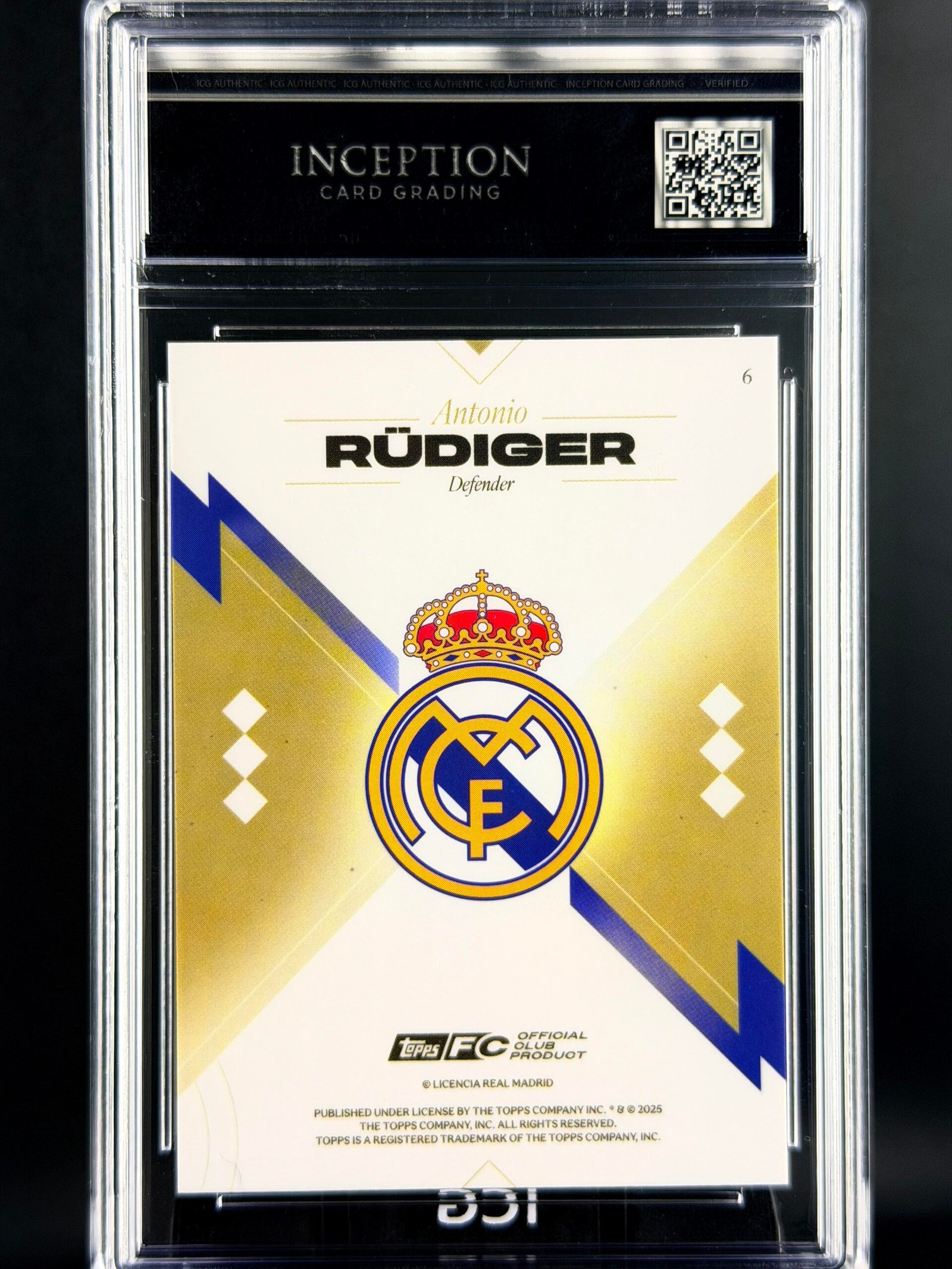 Otra vista de Cromo Rudiger Topps Los Blancos Real Madrid · GEM MINT 10 · Inception Card Grading · ICG · Sports Cards · TCG