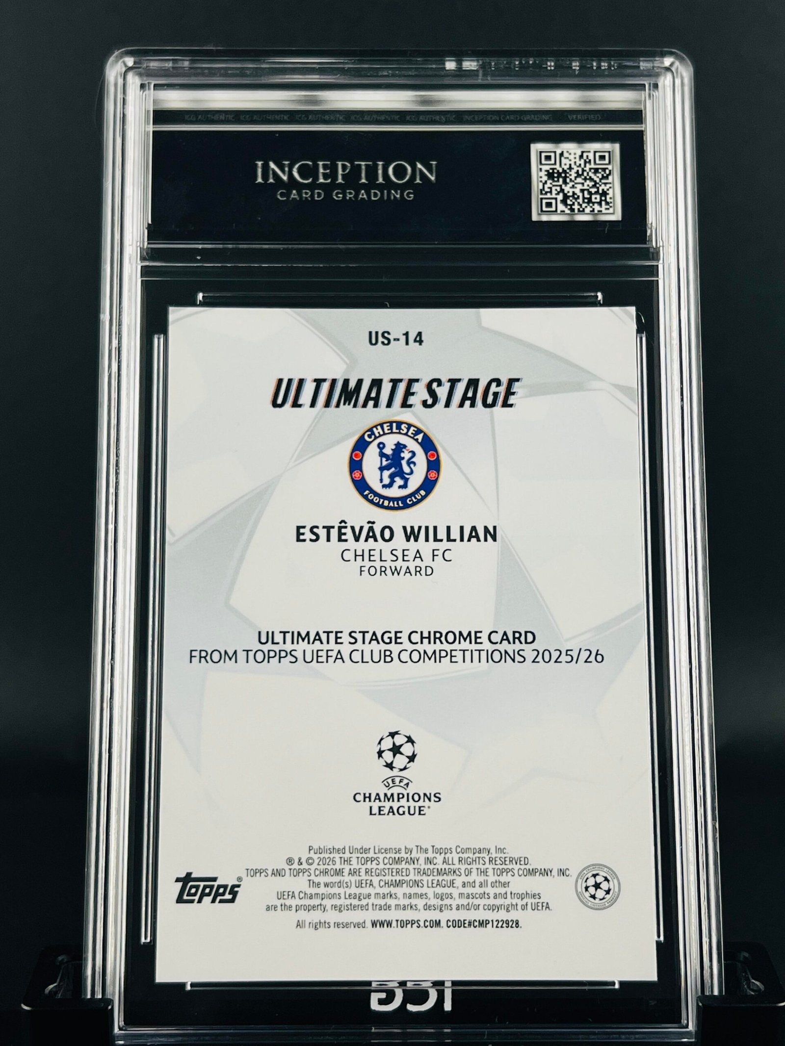 Otra vista de Cromo Estevao Willian Topps Chrome · GEM MINT 10 · Inception Card Grading · ICG · Sports Cards · TCG