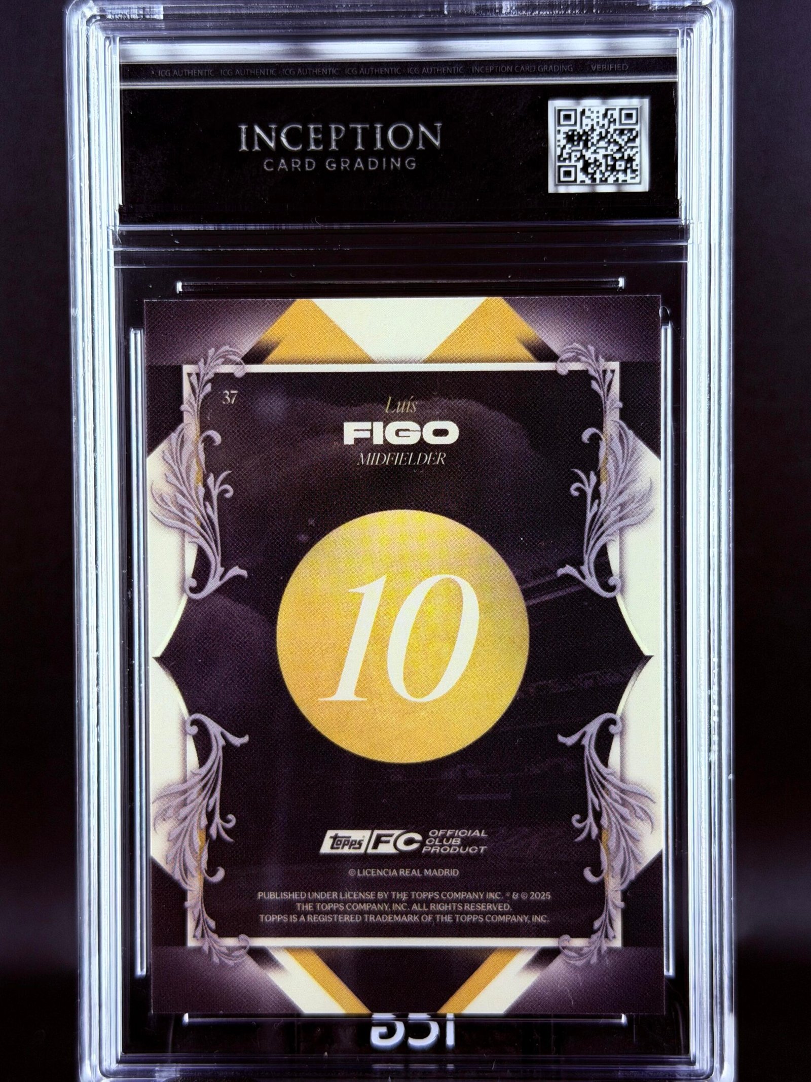 Otra vista de Cromo Luis Figo Portrait Posers Topps Los Blancos Real Madrid · GEM MINT 10 · Inception Card Grading · ICG · Sports Cards · TCG