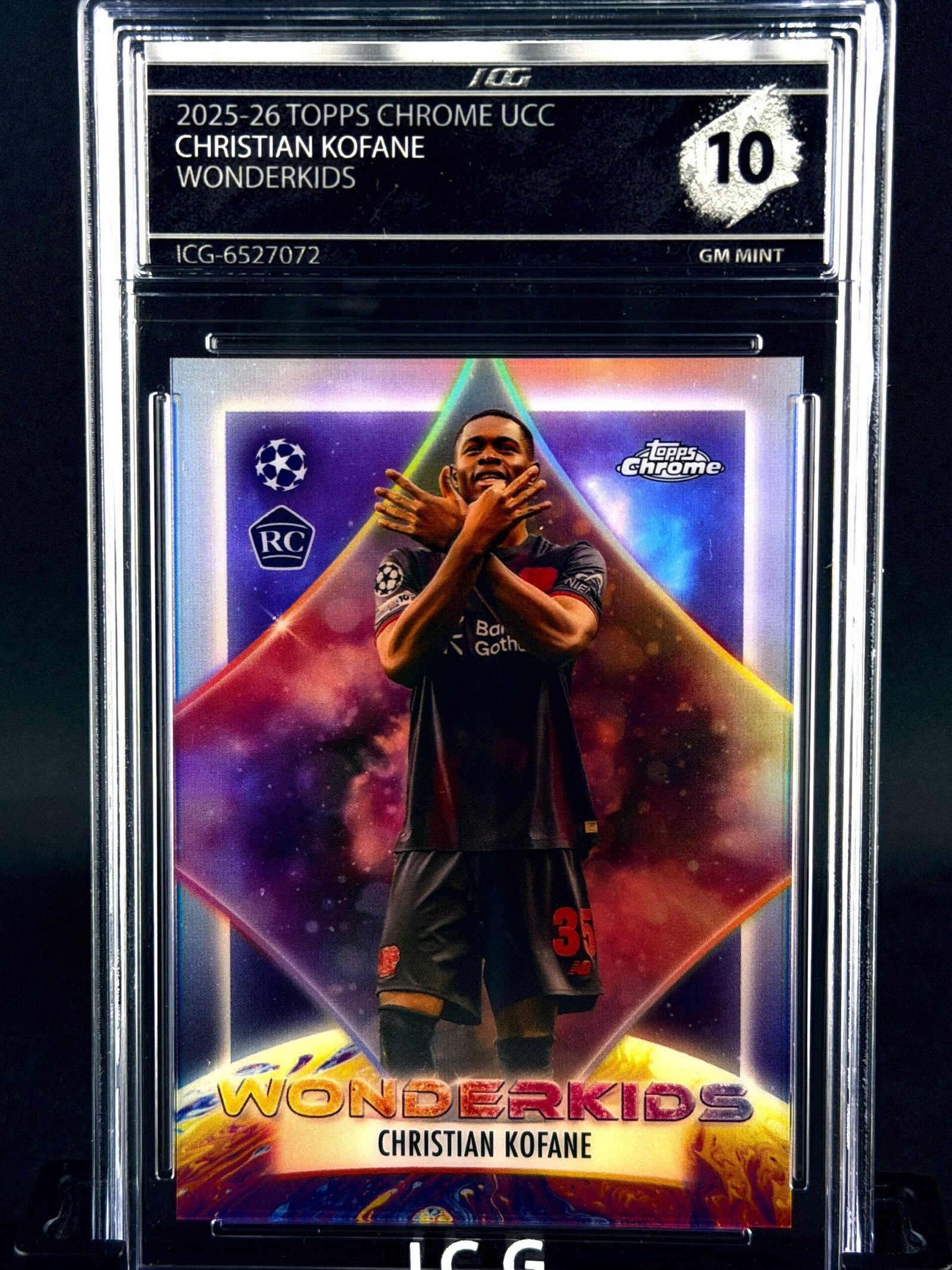 Fotografía de Cromo Christian Kofane Wonderkids Topps Chrome GEM MINT 10 · Inception Card Grading · ICG · Sports Cards · TCG