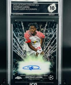 Otra vista de Cromo de fútbol Castello Lukeba Autograph · Topps Chrome · GM MINT 10 · Inception Card Grading · ICG · Sports Cards · TCG